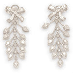 Load image into Gallery viewer, Bow Leaf Diamond Dangle Earrings, 14k Solid Gold, Natural Diamonds, Cocktail Drop Earrings, Bridal Statement Earrings, Baguette Vine Drops