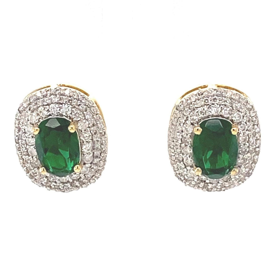 Oval Emerald Halo Diamond Stud Earrings, 14k Solid Gold, Natural Diamonds, Cocktail Statement Jewelry, Bridal Wedding Earrings