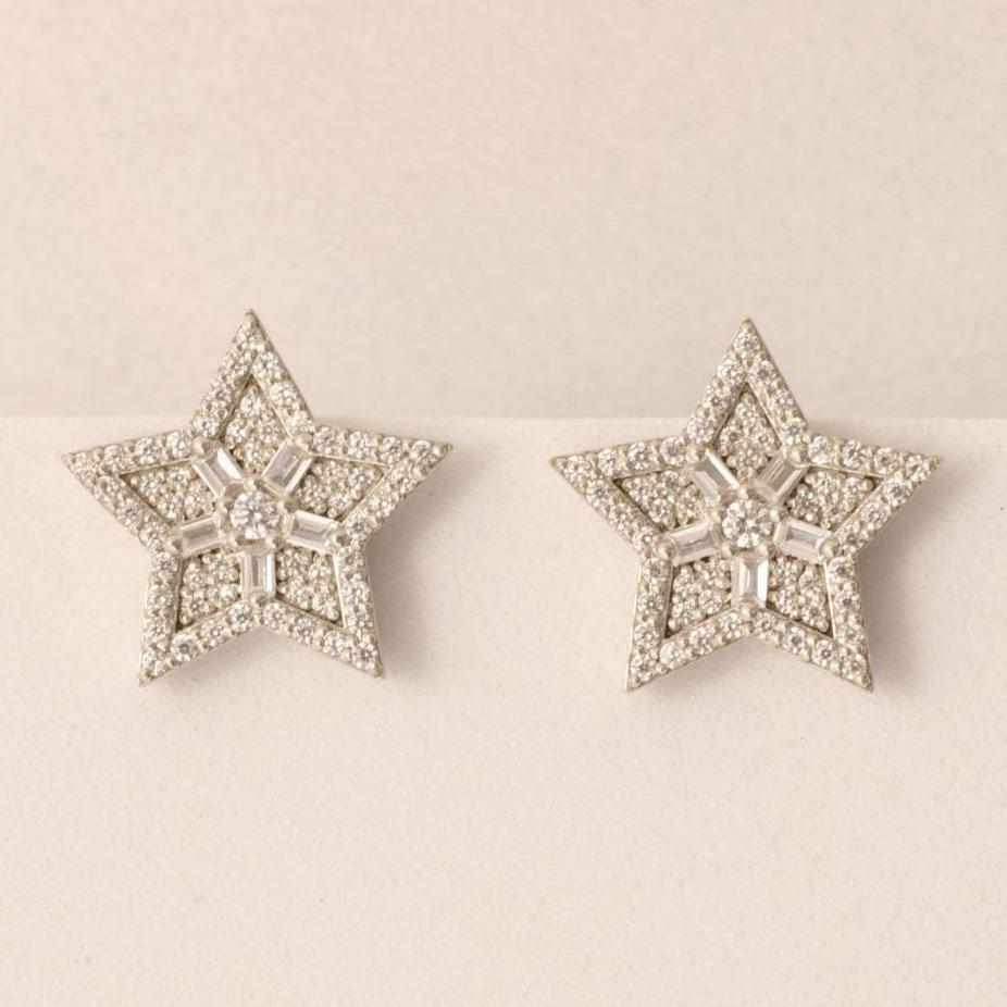 Star Diamond Stud Earrings, 14k Solid Gold, Natural Diamonds, Baguette Illusion Cluster Studs, Geometric Celestial Jewelry, Hip Hop Earrings