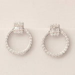 Load image into Gallery viewer, Circle Baguette Diamond Earrings, 14k Solid Gold, Natural Diamonds, Geometric Hoop Studs, Minimalist Cocktail Jewelry, Everyday Earrings