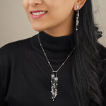 Load image into Gallery viewer, Black Onyx Diamond Dangle Earrings, 14k Solid Gold, Natural Diamonds, Geometric Linear Drop, Cocktail Statement Earrings