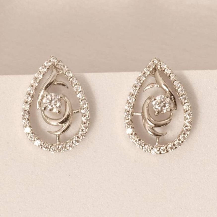 Teardrop Rose Diamond Stud Earrings, 14k Solid Gold, Natural Diamonds, Cluster Pave Setting, Everyday Minimalistic Earrings