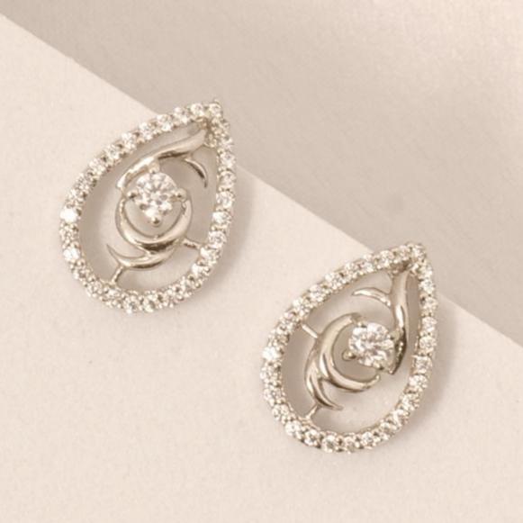 Teardrop Rose Diamond Stud Earrings, 14k Solid Gold, Natural Diamonds, Cluster Pave Setting, Everyday Minimalistic Earrings