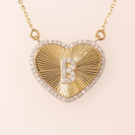 Load image into Gallery viewer, Heart Initial Medallion Diamond Necklace, 14k Solid Gold, Natural Diamonds, Everyday Halo Pendant, Personalised Letter Charm, Ready To Ship