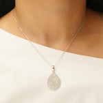 Load image into Gallery viewer, Teardrop Diamond Pendant, 14k Solid Gold, Natural Diamonds, Celestial Statement Necklace, Layering Cocktail Pendant, Floral Lattice Pendant