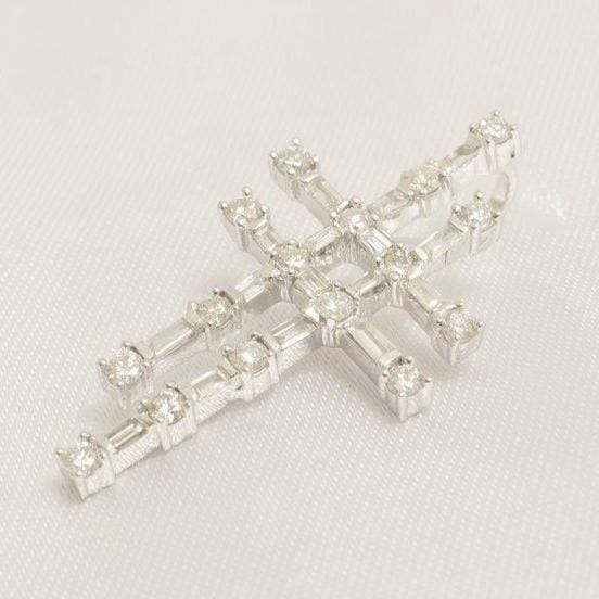 Cross Diamond Pendant Necklace, 14k Solid Gold, Round & Baguette Natural Diamonds, Illusion Set Faith Pendant, Religious Minimalist Jewelry
