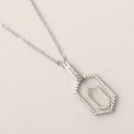 Load image into Gallery viewer, Hexagonal Diamond Pendant Necklace, 14k Solid Gold, Natural Diamonds, Double Halo Statement Pendant, Geometric Stacking Chain Jewelry