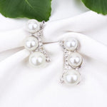 Load image into Gallery viewer, Triple Pearl Climber Diamond Earrings, 14k Solid Gold, Natural Diamonds, Curved Studs, Everyday Minimalistic Earrings