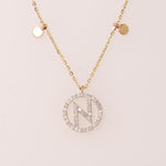 Load image into Gallery viewer, Personalized Disc Initial Necklace, 14k Solid Gold, Natural Diamond, Everyday Layering Pendant, Custom Minimal Letter pendant, Ready To Ship