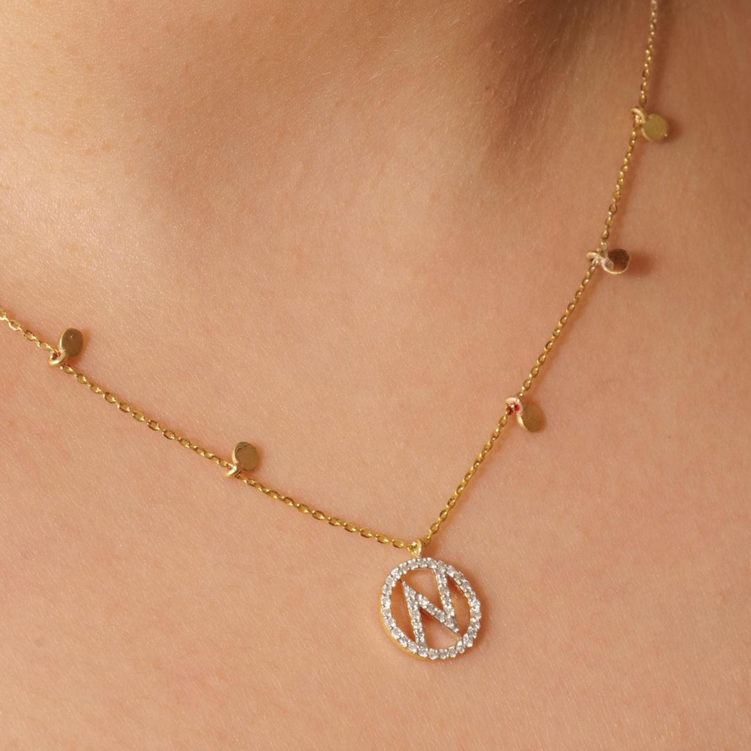 Personalized Disc Initial Necklace, 14k Solid Gold, Natural Diamond, Everyday Layering Pendant, Custom Minimal Letter pendant, Ready To Ship