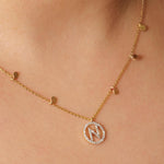 Load image into Gallery viewer, Personalized Disc Initial Necklace, 14k Solid Gold, Natural Diamond, Everyday Layering Pendant, Custom Minimal Letter pendant, Ready To Ship