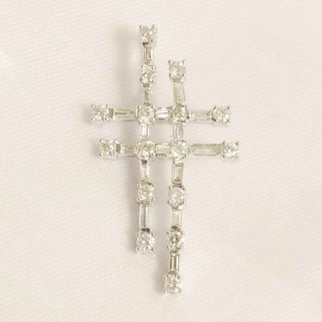Cross Diamond Pendant Necklace, 14k Solid Gold, Round & Baguette Natural Diamonds, Illusion Set Faith Pendant, Religious Minimalist Jewelry