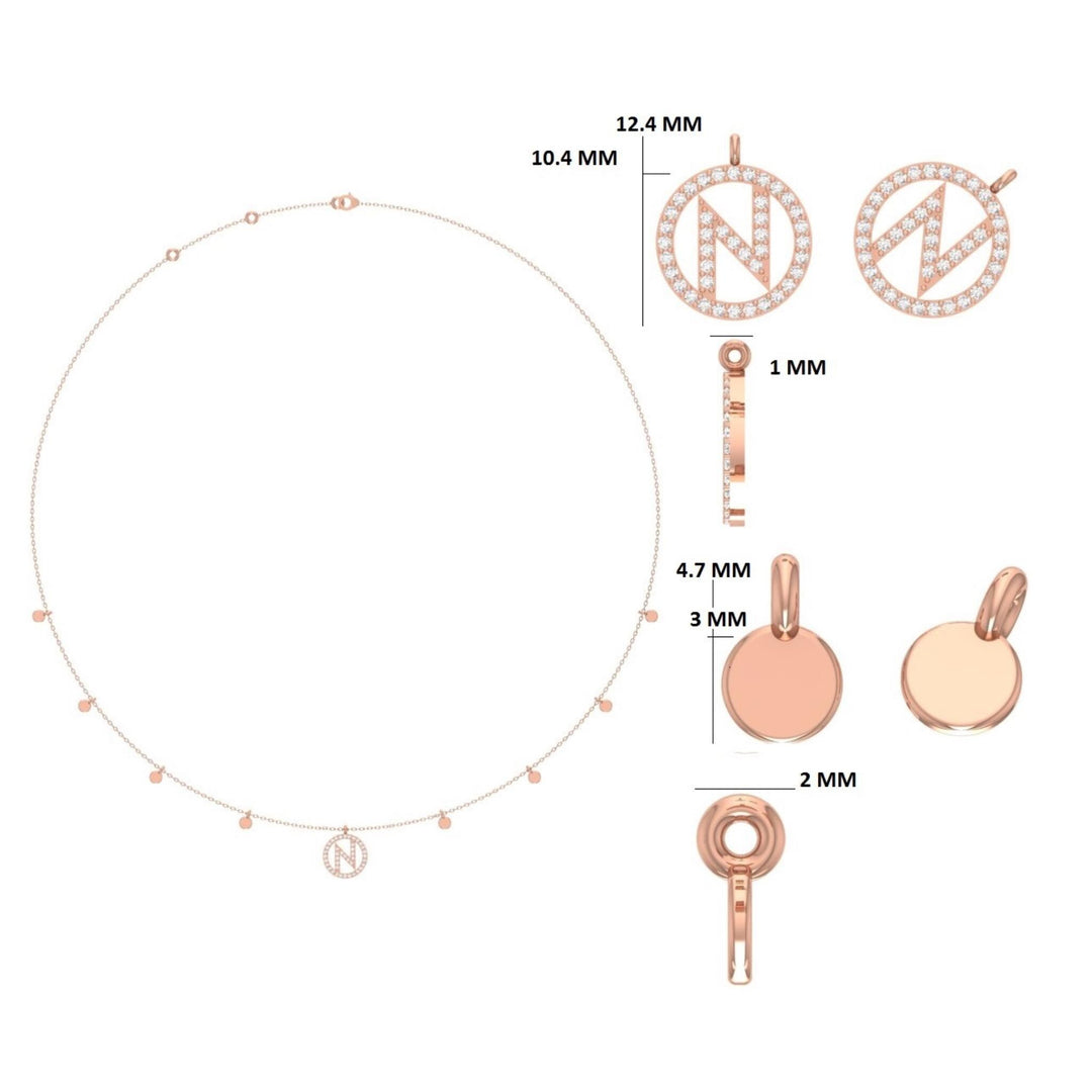 Personalized Disc Initial Necklace, 14k Solid Gold, Natural Diamond, Everyday Layering Pendant, Custom Minimal Letter pendant, Ready To Ship