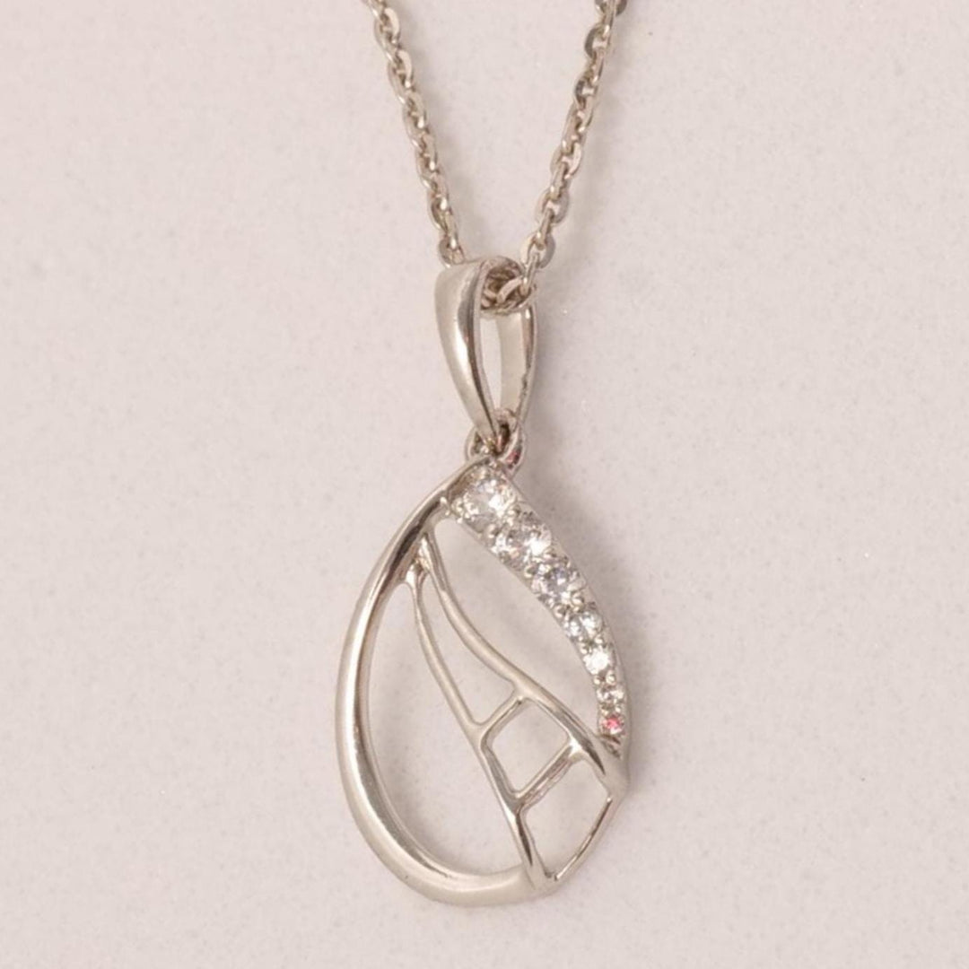 Teardrop Diamond Necklace, 14k Solid Gold, Natural Diamond, Minimalistic Stackable Pendant, Abstract Layer Necklace, Openwork Pavé Jewelry