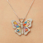 Load image into Gallery viewer, Butterfly Diamond Necklace, 14k Solid Gold, Natural Diamonds, Multicolor Gemstone Stacking Pendant, Statement Animal Chain Necklace