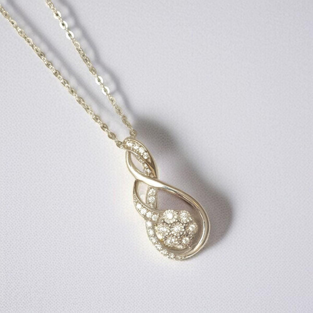 Infinity Swirl Diamond Pendant Necklace, 14k Solid Gold, Natural Diamonds, Minimalistic Everyday Chain Jewelry, Illusion Cluster Pendant