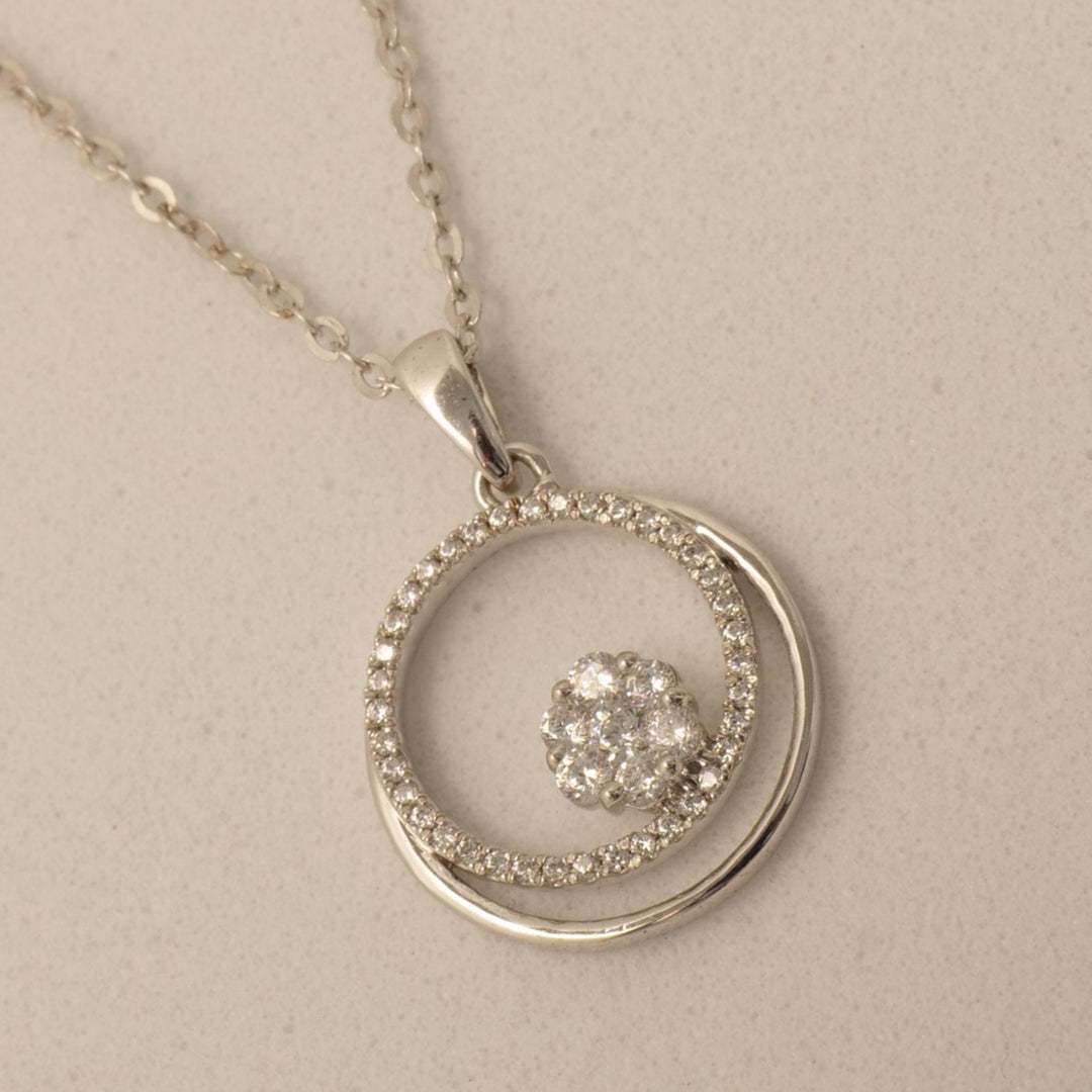 Double Circle Diamond Pendant Necklace, 14k Solid Gold, Natural Diamonds, Open Eternity Cluster  Pendant, Stacking Minimalist Chain Jewelry