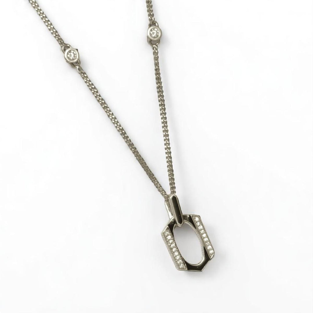 Hexagonal Enamel Diamond Pendant Necklace, 14k Solid Gold, Natural Diamonds, Geometric Stacking Station Chain Pendant, Minimalist Jewelry