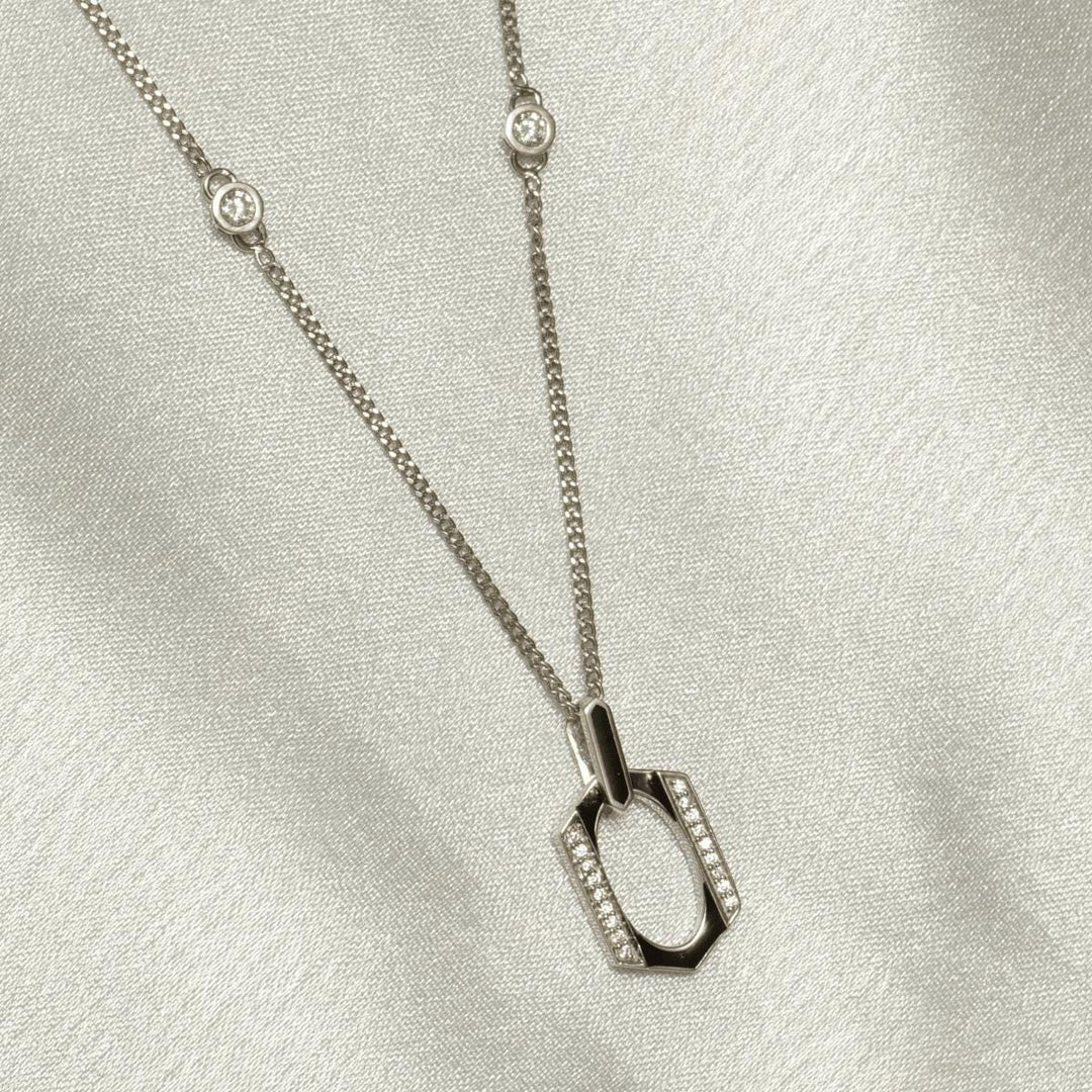 Hexagonal Enamel Diamond Pendant Necklace, 14k Solid Gold, Natural Diamonds, Geometric Stacking Station Chain Pendant, Minimalist Jewelry