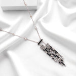 Load image into Gallery viewer, Art Deco Diamond Tassel Necklace With Earrings, 14k Solid Gold, Natural Diamonds, Black Onyx Gemstone Pendant, Cocktail Statement Jewelry