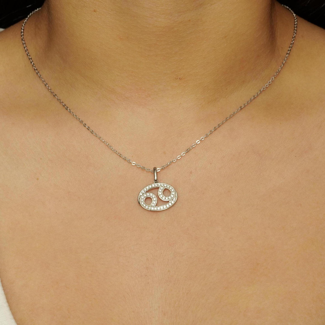 Cancer Horoscope Diamond Necklace, 14k Solid Gold, Natural Diamond, Personalized Stacking Chain Jewelry, Minimalist Astrology Zodiac Pendant