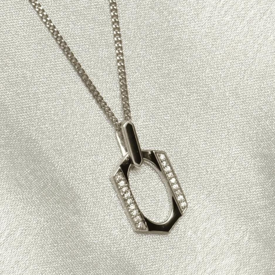 Hexagonal Enamel Diamond Pendant Necklace, 14k Solid Gold, Natural Diamonds, Geometric Stacking Station Chain Pendant, Minimalist Jewelry