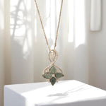 Load image into Gallery viewer, Infinity Loop Diamond Pendant Necklace, 14k Solid Gold, Natural Diamonds, Leaf Green Gemstone Statement Pendant, Stacking Minimalist Jewelry