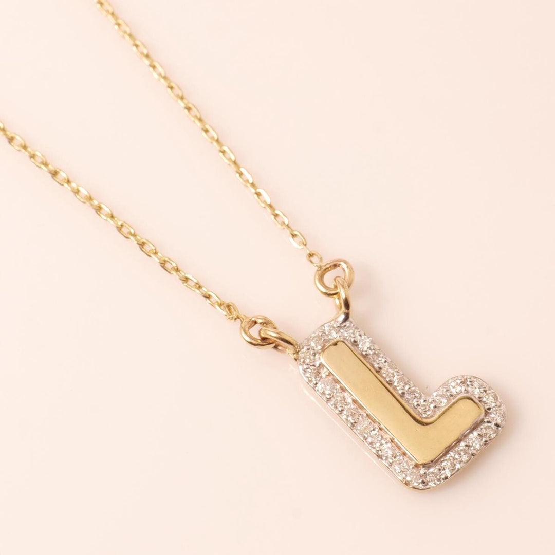 Personalized Initial Halo Diamond Necklace, 14k Solid Gold, Natural Diamonds, Custom Alphabet Pendant, Everyday Name Necklace, Ready To Ship