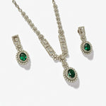 Load image into Gallery viewer, Halo Oval Emerald Diamond Necklace Earring Set, 14k Solid Gold, Natural Diamond, Floral Bridal Jewelry, Wedding Statement Jewelry