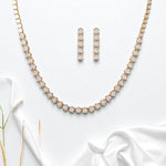 Load image into Gallery viewer, Round Diamond Tennis Necklace Earring Set, 14k Solid Gold, Natural Diamonds, Diamond String Necklace, Illusion Set Minimal Jewelry