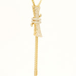 Load image into Gallery viewer, Cylindrical Diamond Charm Necklace with Gold tassels, 14k Solid Gold, Natural Diamonds, Multiple Chain Necklace, Modern Drop Chain Jewelry