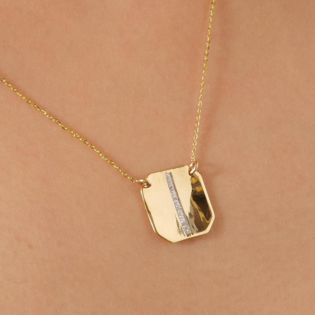 Personalized Geometric Initial Diamond Necklace, 14k Solid Gold, Natural Diamonds, Everyday Layering Pendant, Minimal Letter, Ready To Ship