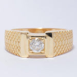 Load image into Gallery viewer, Men's Round Solitaire Natural Diamond Ring: 14k Solid Gold Textured Shank, IGI Certified, Ready To Ship