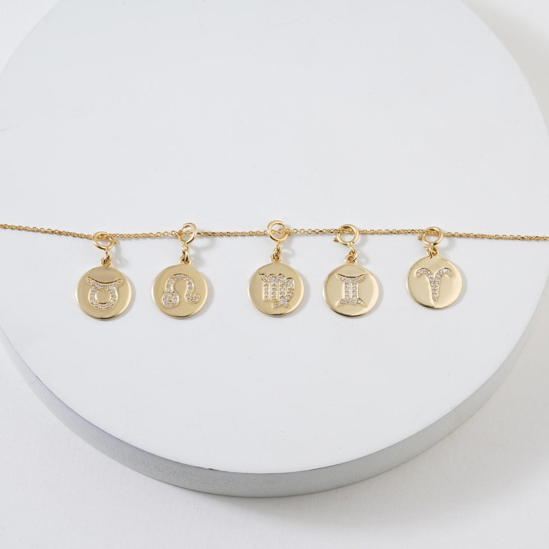 Aries Horoscope Birth Sign Charm, 14k Solid Gold, Natural Diamonds, Zodiac Constellation Everyday Jewelry, Astrology Gift