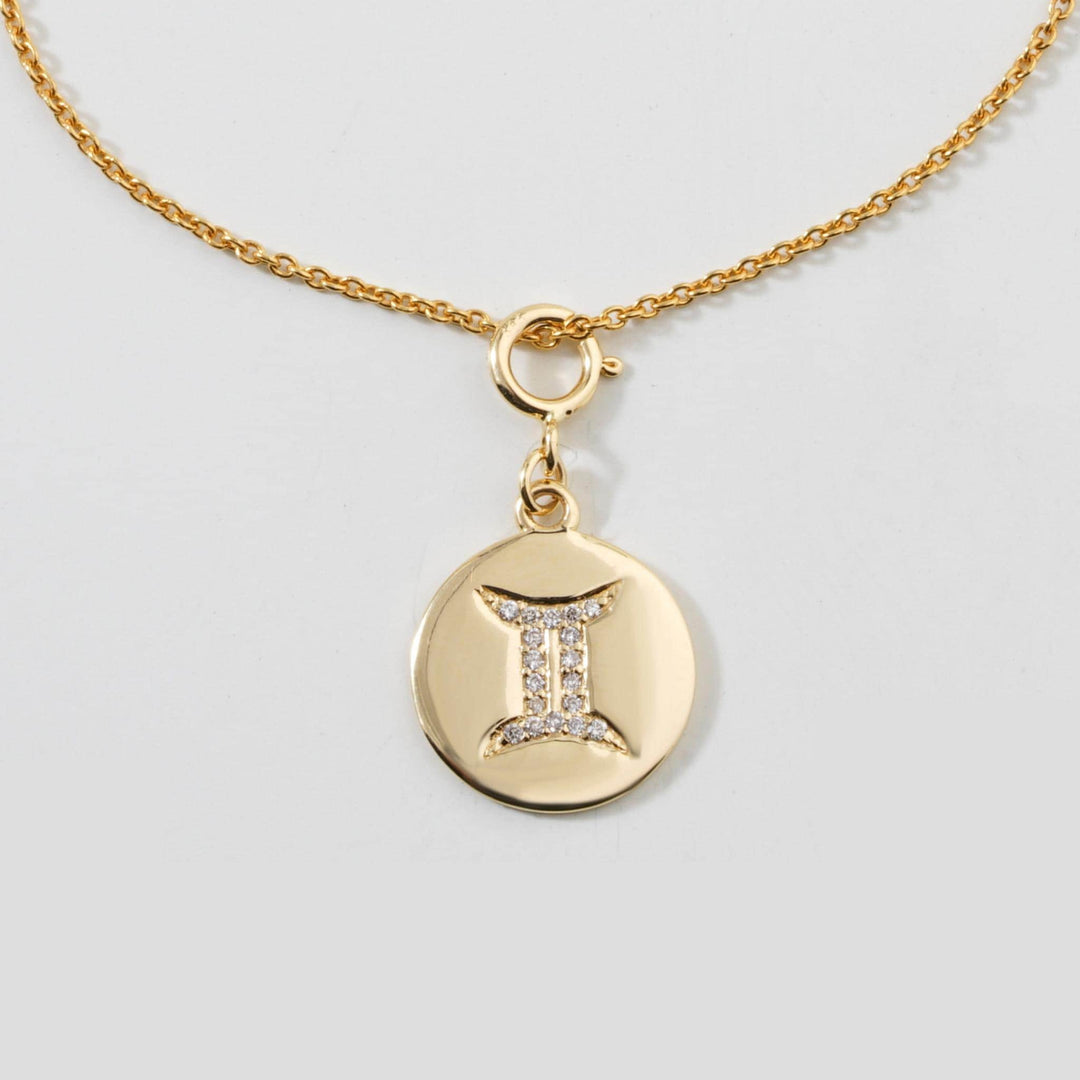 Gemini Horoscope Birth Sign Charm, 14k Solid Gold, Natural Diamonds, Zodiac Constellation Everyday Jewelry, Astrology Gift
