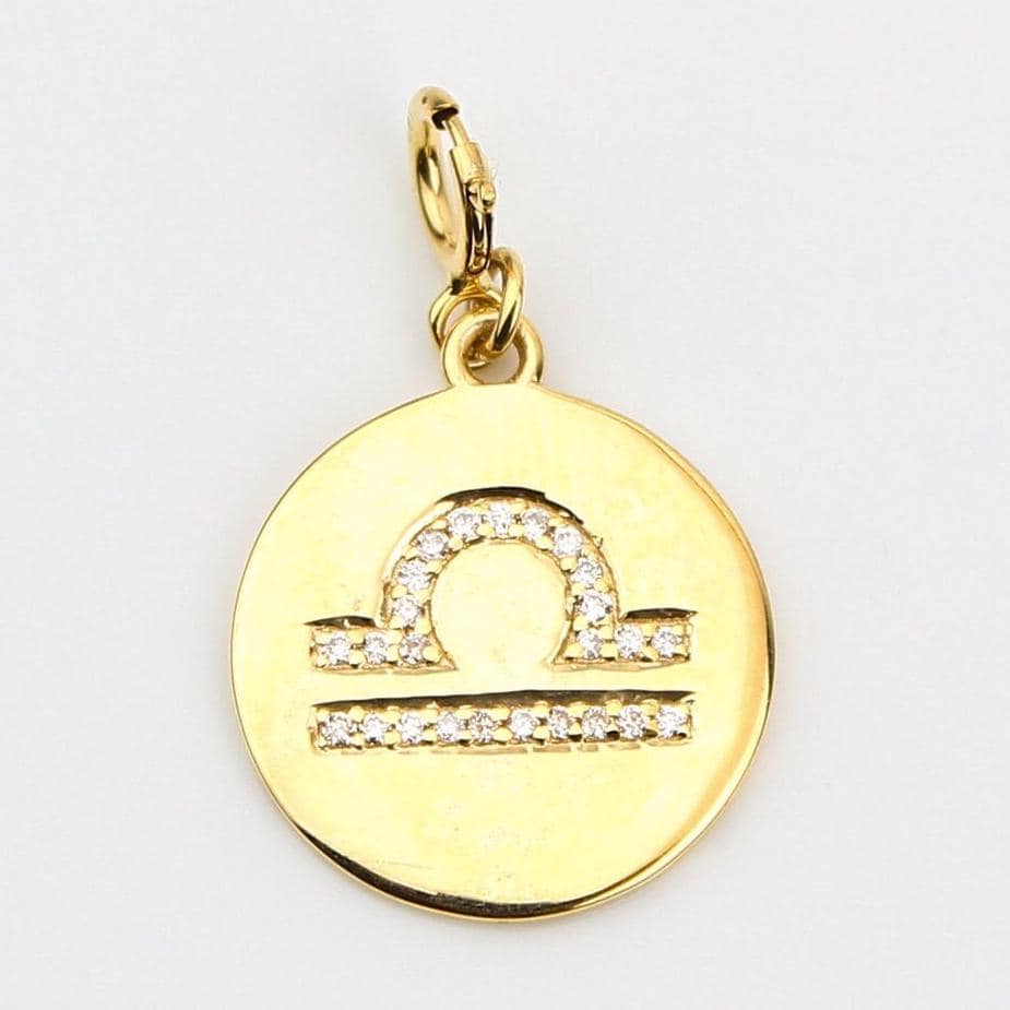 Libra Horoscope Birth Sign Charm, 14k Solid Gold, Natural Diamonds, Zodiac Constellation Everyday Jewelry, Astrology Gift