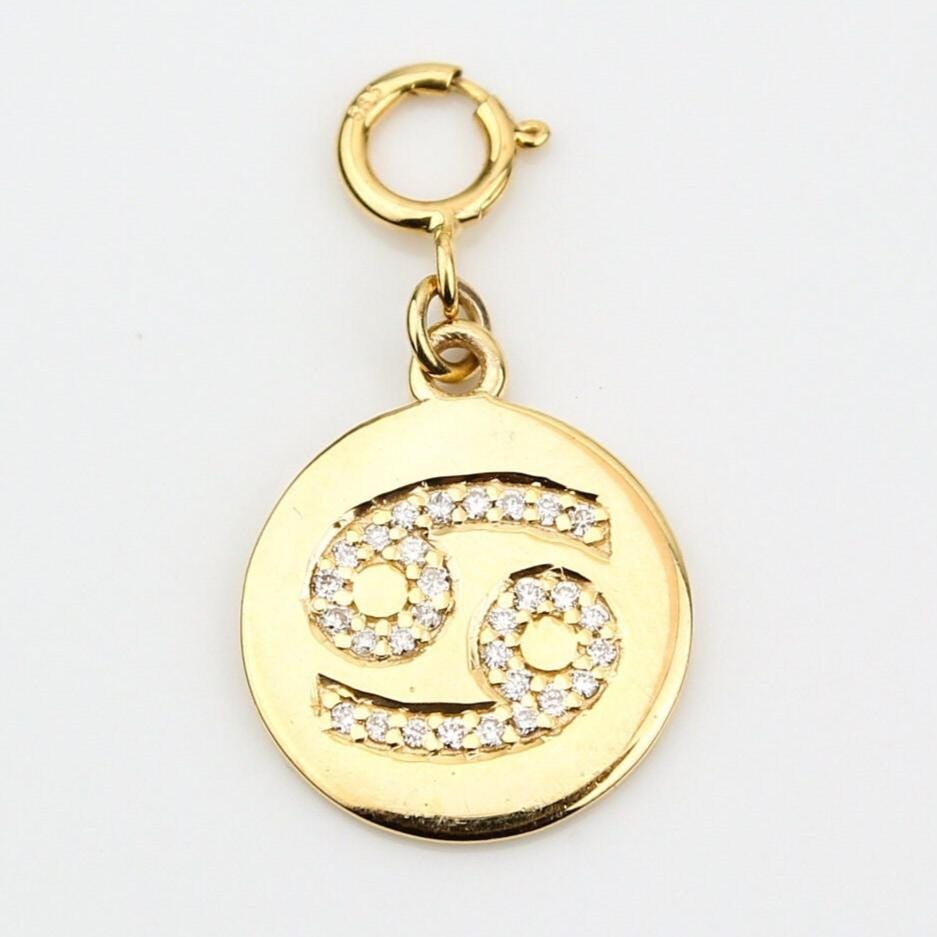 Cancer Horoscope Birth Sign Charm, 14k Solid Gold, Natural Diamonds, Zodiac Constellation Everyday Jewelry, Astrology Gift