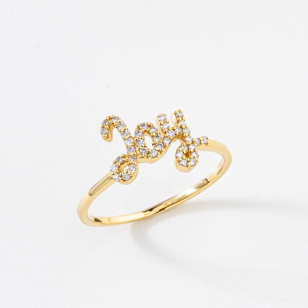 Joy Diamond Ring, 14k Solid Gold, Natural Diamonds, Personalized Statement Jewelry, Everyday Affirmation Ring, Ready To Ship
