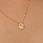 Load image into Gallery viewer, Personalized Medallion Initial Diamond Necklace, 14k Solid Gold, Natural Diamonds, Everyday Layering Pendant, Sunburst Letter, Ready To Ship