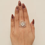 Load image into Gallery viewer, Flower Cluster Diamond Ring, 14k Solid Gold, Fancy Natural Diamonds, Halo Set Cocktail Ring, Statement Ring, Ready To Ship, IGI Certified