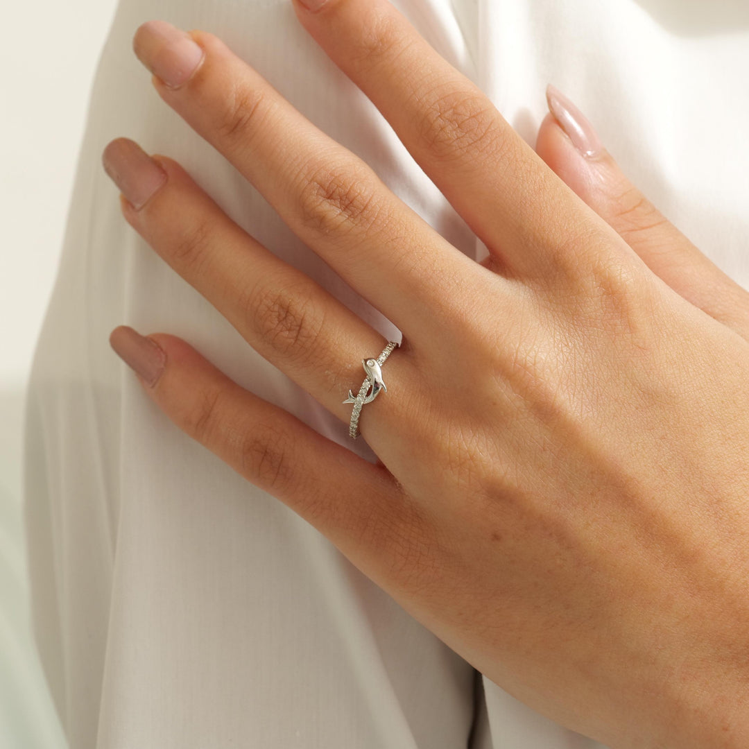 Dolphin Diamond Ring, 14k Solid Gold Fish Ring, Natural Diamonds, Everyday Diamond Jewelry, Stackable Ring, Ready To Ship, Women's Day Gift