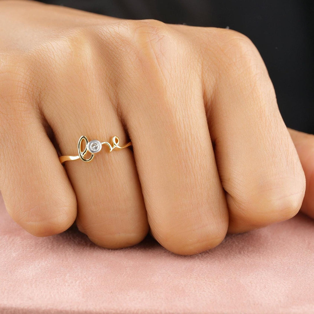 Diamond Love Ring In 14K Solid Gold, Proposal Ring With Natural Diamonds, Ready To Ship, Women's Day Gift