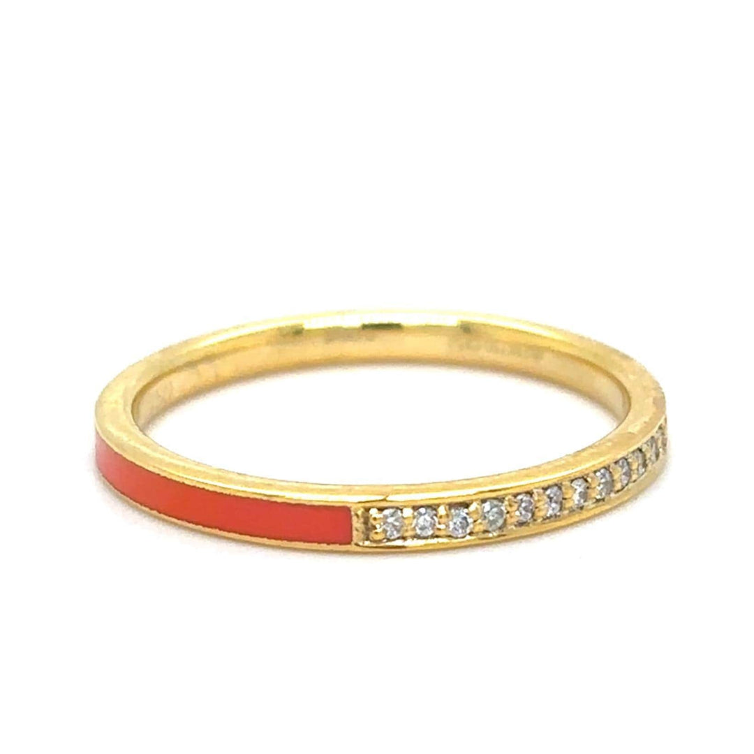 Enamel Diamond Band Ring, 18k Solid Gold, Natural Diamonds, Minimalist Stackable Ring, Everyday Jewelry, Ready To Ship