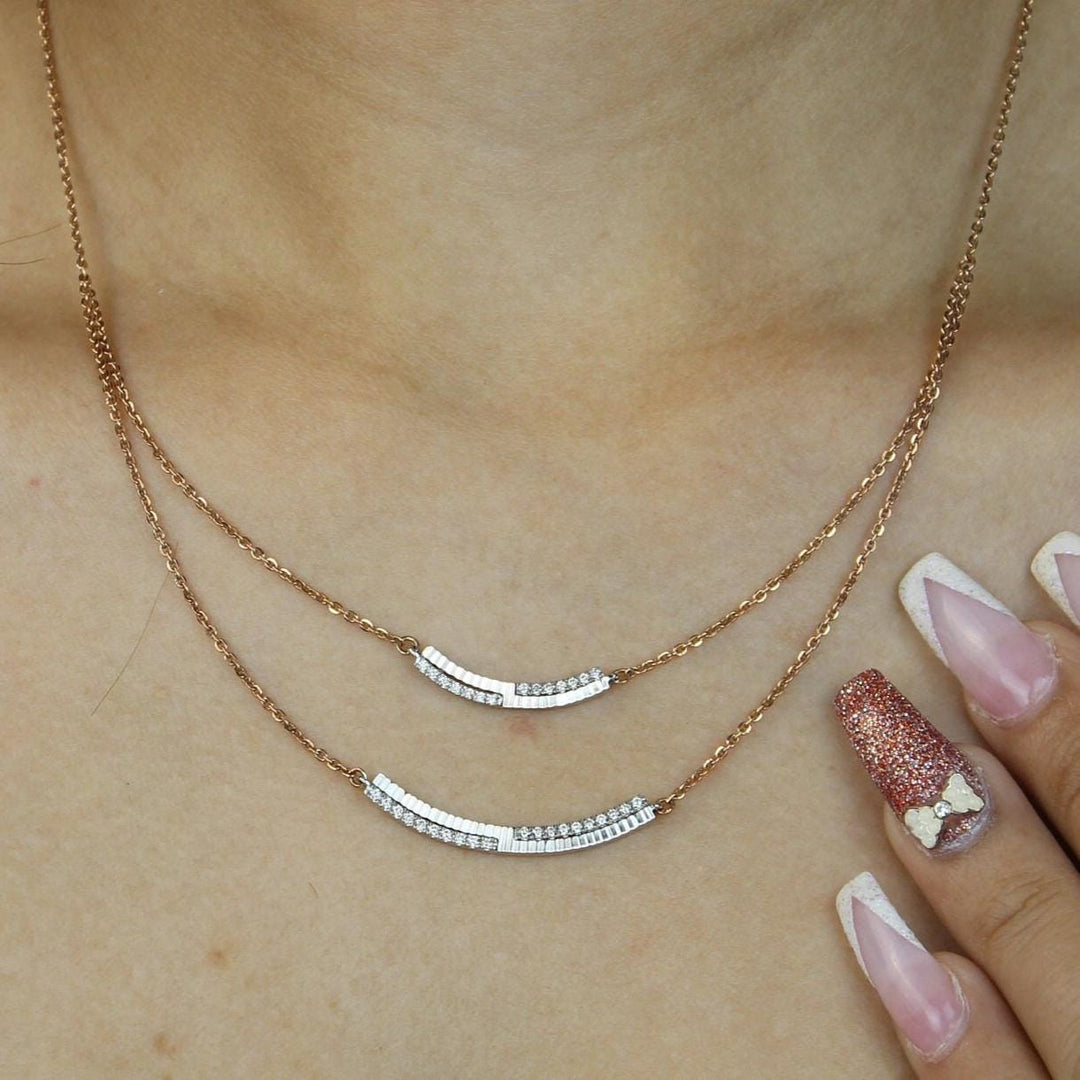 Double Arc Layered Diamond Necklace, Dual Tone Necklace in 14k Solid Gold, Natural Diamonds, Ready To Ship, Women's Day Gift