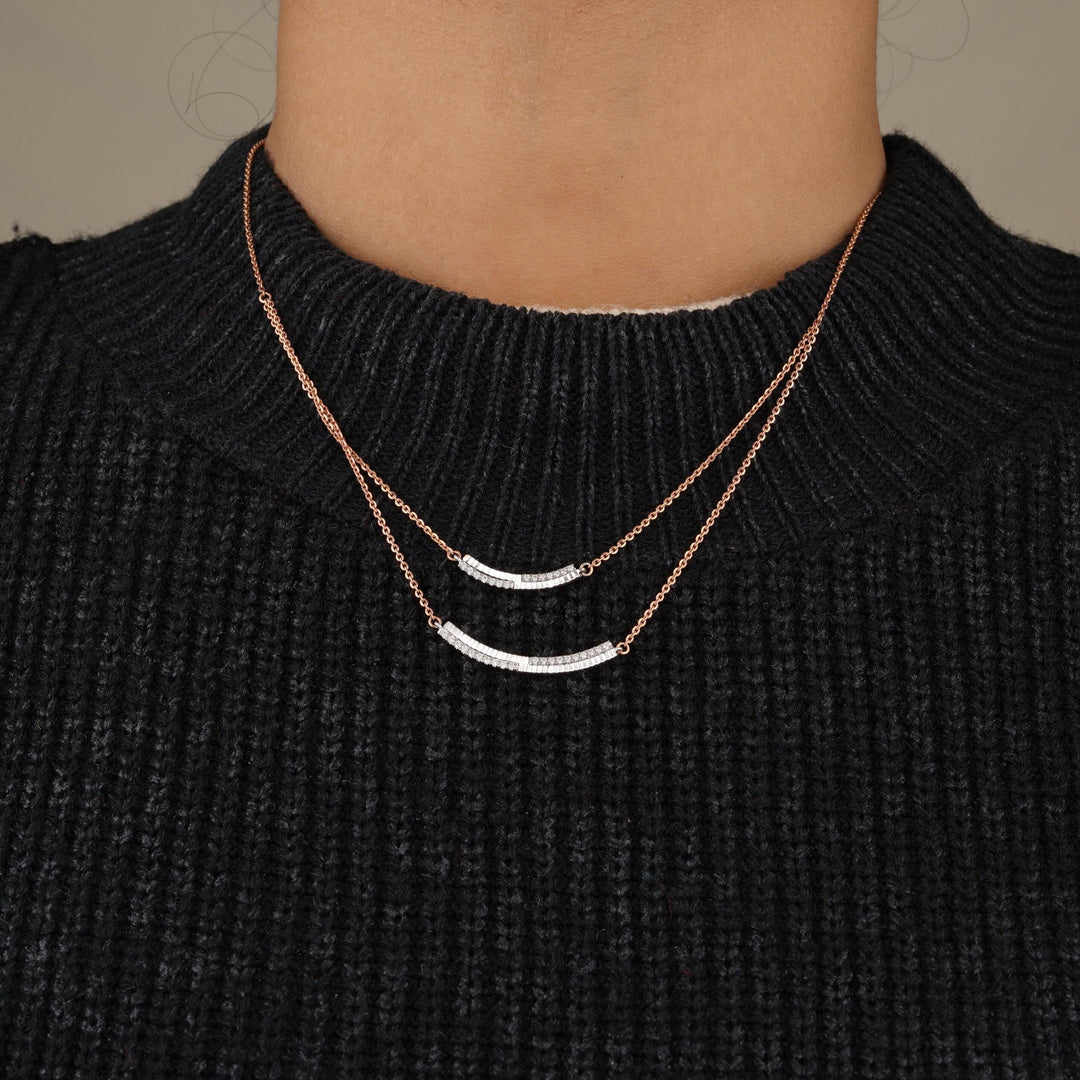 Double Arc Layered Diamond Necklace, Dual Tone Necklace in 14k Solid Gold, Natural Diamonds, Ready To Ship, Women's Day Gift