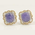 Load image into Gallery viewer, Tanzanite Cushion Halo Natural Diamond Earrings: 14K Solid Gold Floral Gemstone Statement Studs, Certified Jewelry