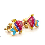 Load image into Gallery viewer, Kids Fish Diamond Stud Earrings, 14k Solid Gold With Enameling, Natural Diamonds, Ocean Animal Jewelry, Gift for girls, Ready To Ship