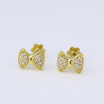 Load image into Gallery viewer, Kids Bow Diamond Stud Earrings, 14k Solid Gold, Natural Diamonds, Kids Ribbon jewelry, Gift for toddlers/girls/kids, Ready To Ship