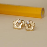 Load image into Gallery viewer, Kids Flower Diamond Stud Earrings, 14k Solid Gold, Natural Diamonds, Kids jewelry, Gift for toddlers/girls/kids, Ready To Ship