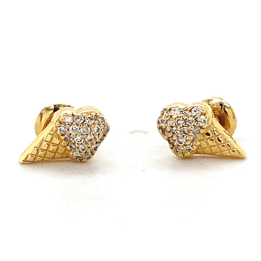 Kids Ice Cream Cone Diamond Stud Earrings, 14k Solid Gold, Natural Diamonds, Summer Jewelry, Gift for toddlers/girls/kids, Ready To Ship